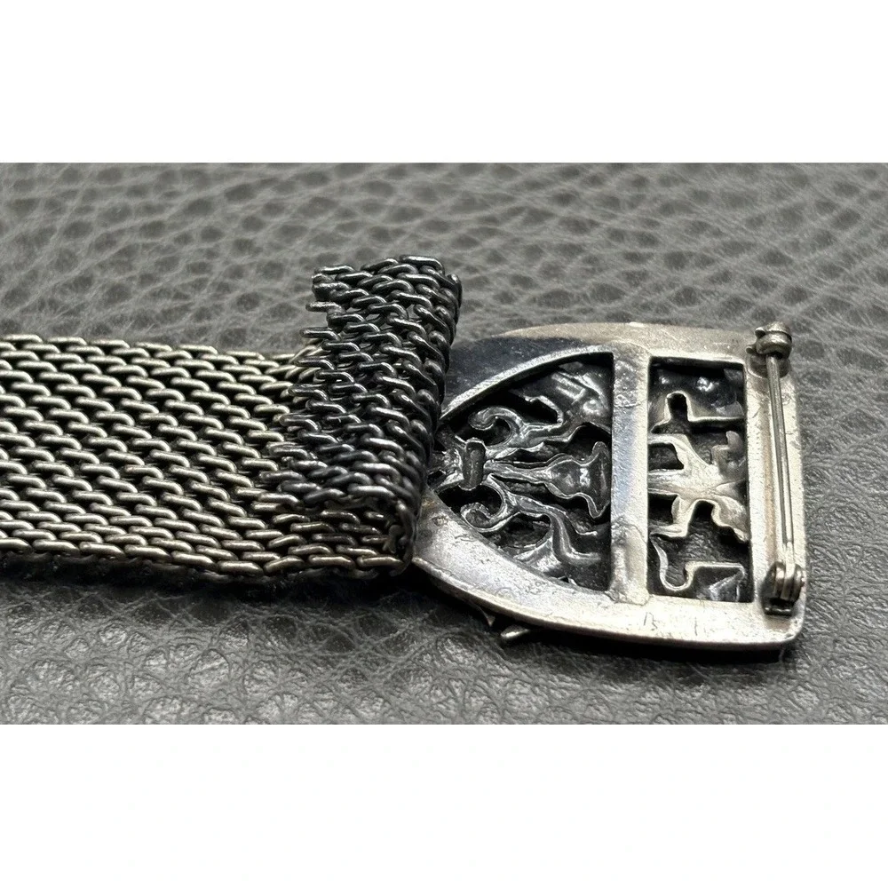 Vintage Victorian Revival Dragon Silver Tone Ornate Baroque Mesh Brooch Pin